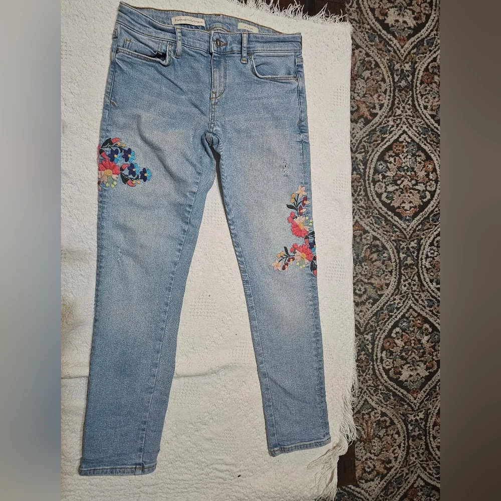 Pilcro and the Letterpress Light Blue Floral Skinny Jeans - Picture 2 of 11